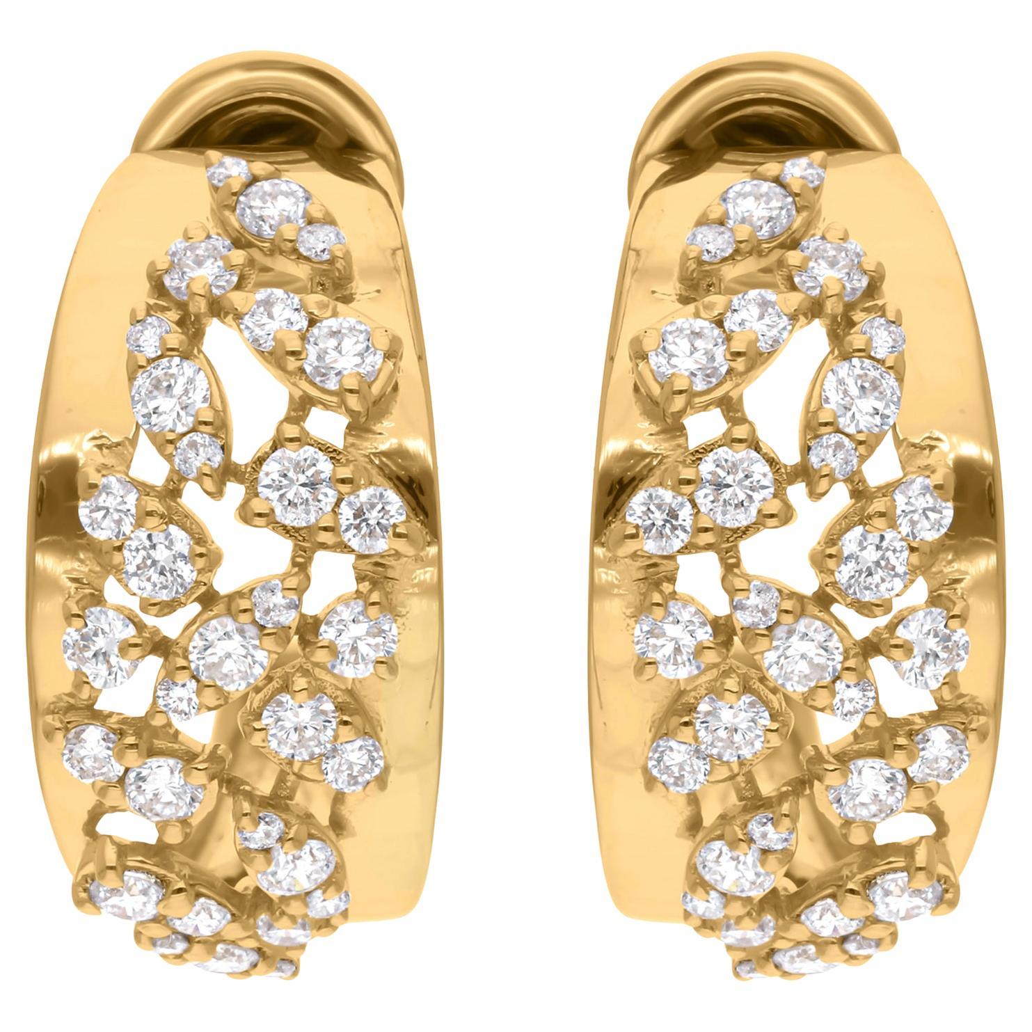 Natürliche 1,3 Karat SI/H runde Brillantschliff-Diamant-Reifenohrringe 18k Gelbgold im Angebot 1