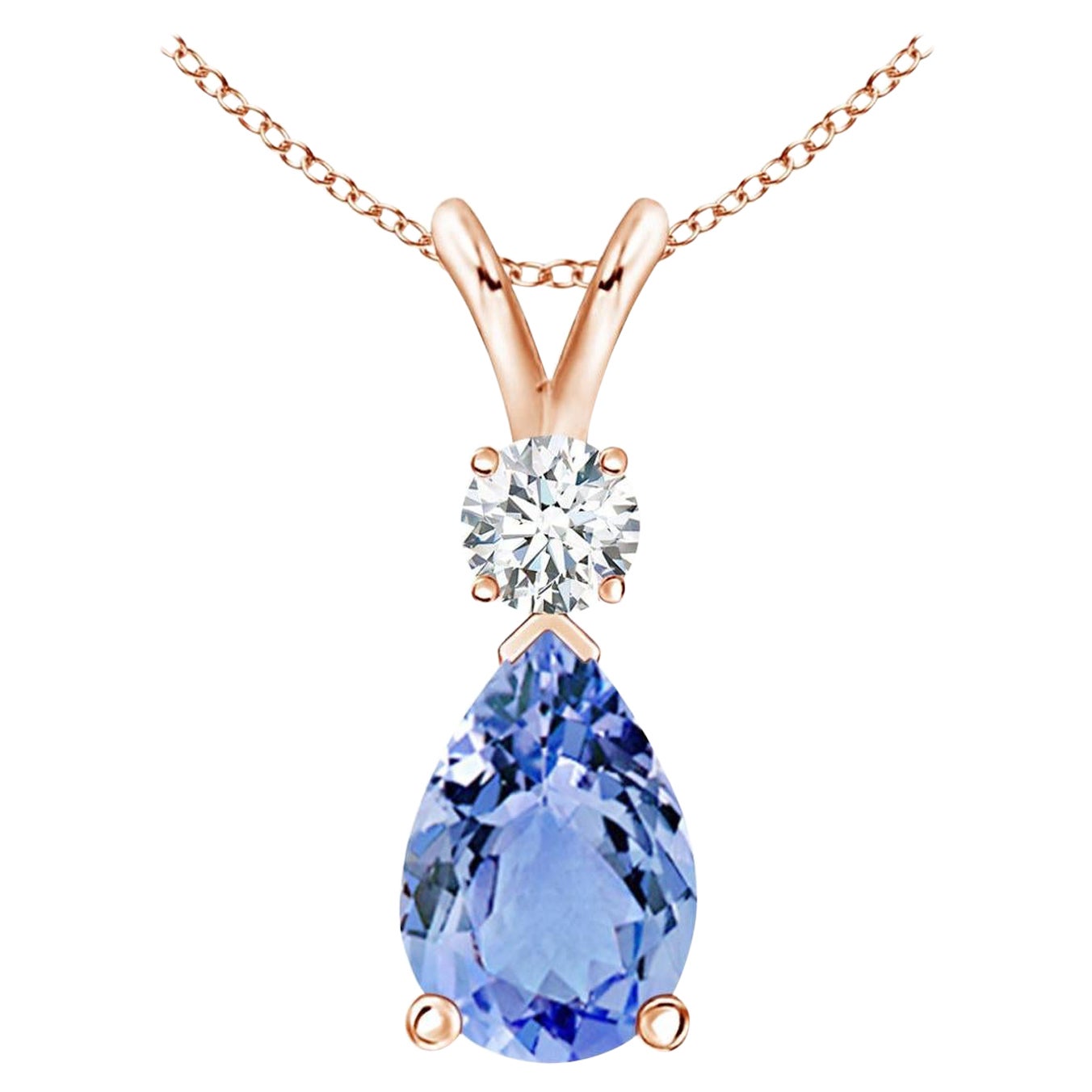 Pendentif goutte d'eau en or rose 14 carats avec tanzanite naturelle de 1,3 carat et diamants