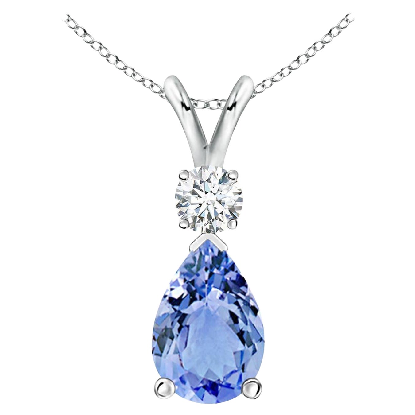 Ciondolo a goccia con tanzanite naturale da 1,3 ct e diamante in oro bianco 14K