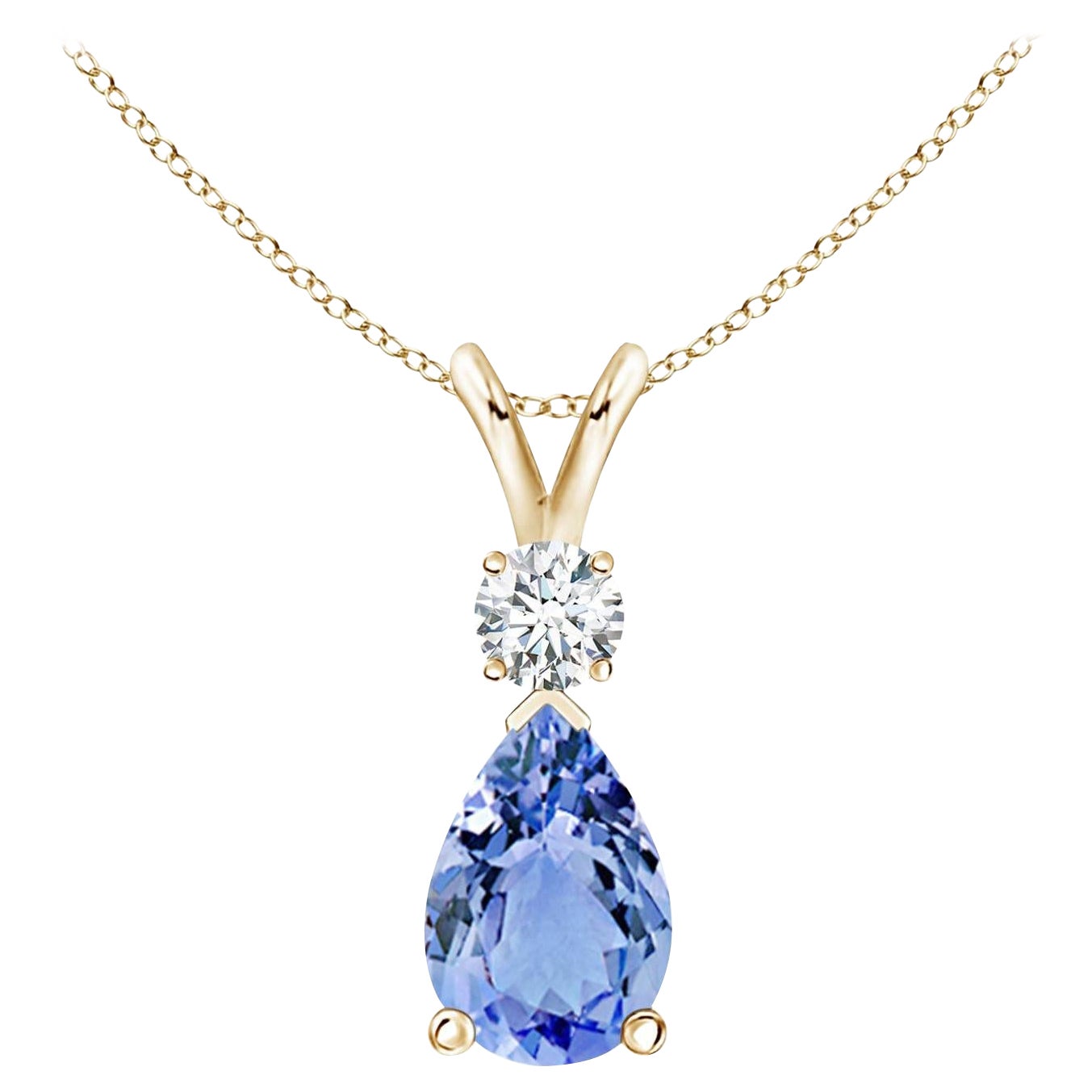 Ciondolo a goccia con tanzanite naturale da 1,3 carati e diamante in oro giallo 14K