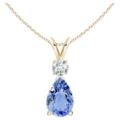 Ciondolo a goccia con tanzanite naturale da 1,3 carati e diamante in oro giallo 18 carati