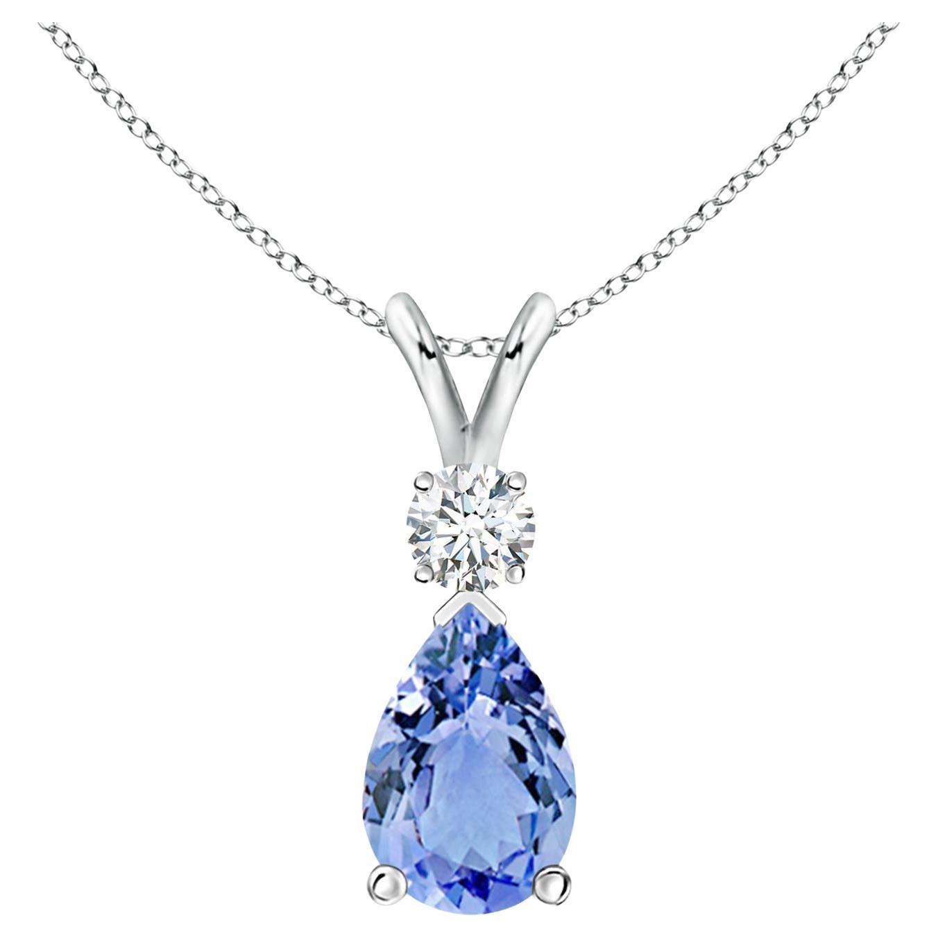 Pendentif en forme de goutte en Tanzanite naturelle de 1,3 ct avec diamant en platine