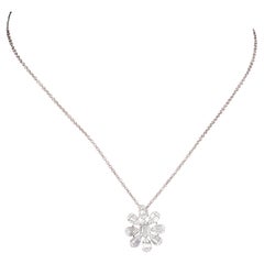 Natural 1.30 Carat Baguette Diamond Charm Necklace 14 Karat White Gold Jewelry