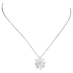 Natural 1.30 Carat Baguette Diamond Charm Necklace 18 Karat White Gold Jewelry