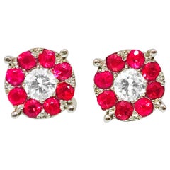 Natural 1.30 Carat Burma Ruby Diamond Studs