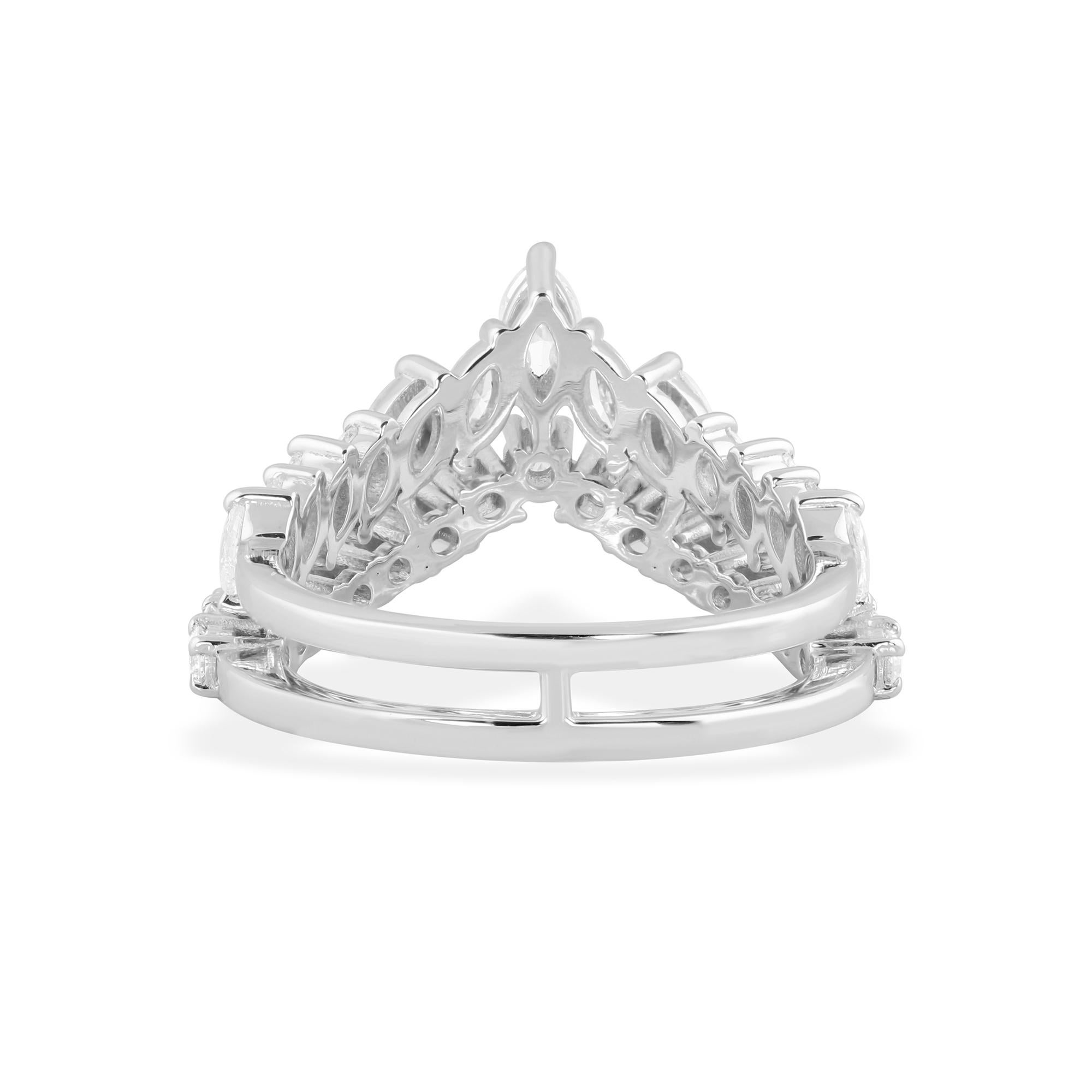 Modern Natural 1.30 Carat Diamond Chevron Ring 14 Karat White Gold Handmade Jewelry For Sale