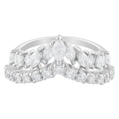 Bague chevron en or blanc 18 carats et diamants naturels de 1,30 carat, faite à la main