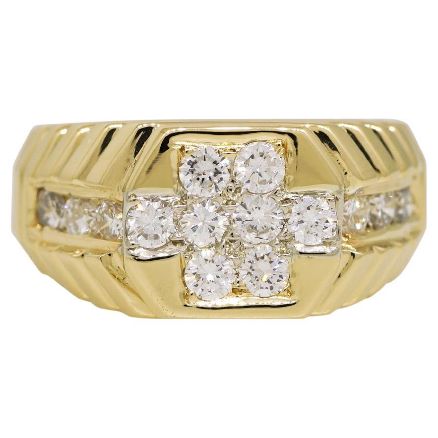 Anillo de hombre natural de 1,30 quilates de diamante redondo talla brillante de 18 quilates En stock