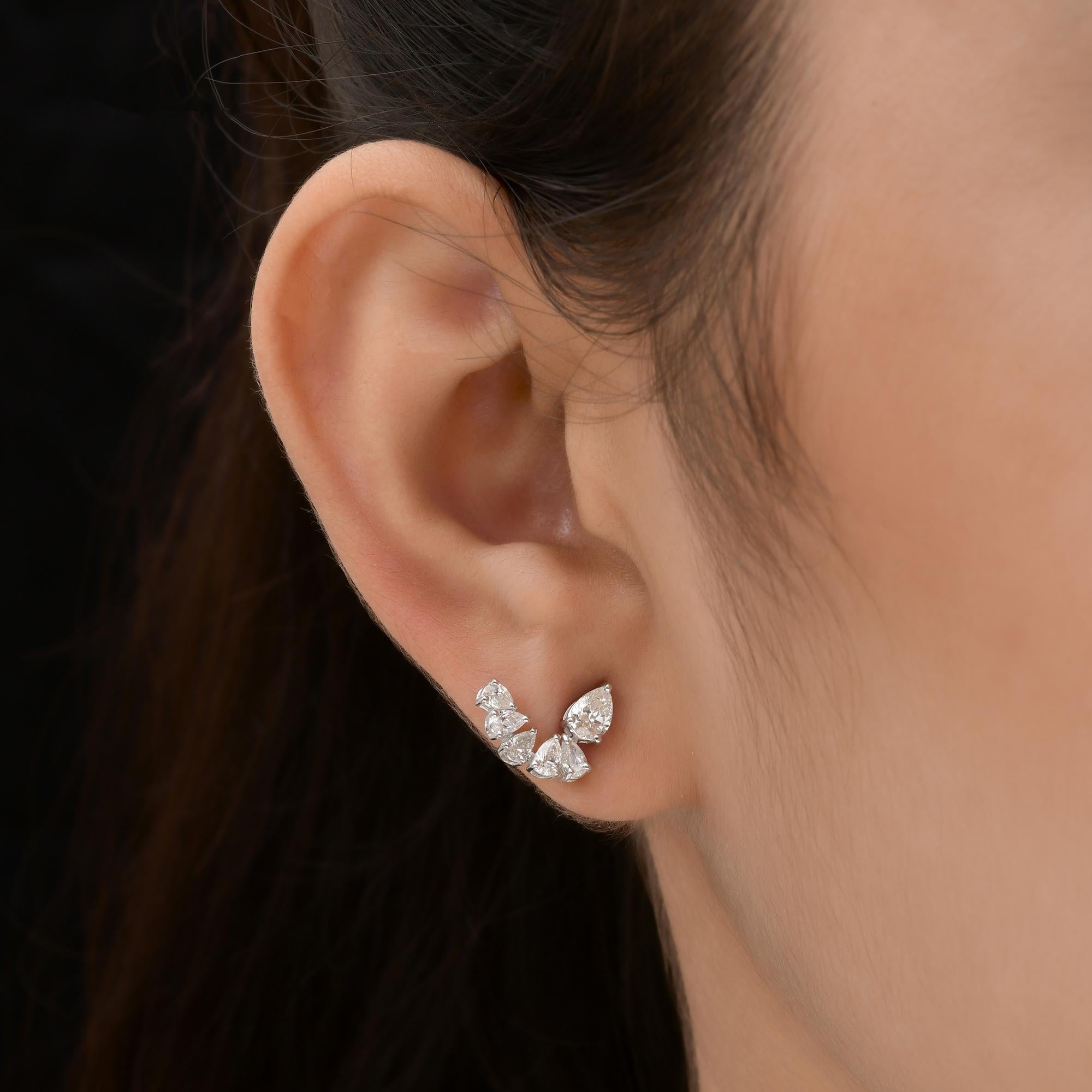 Pear Cut Natural 1.30 Carat SI/H Pear Brilliant Cut Diamond Earrings 14 Karat White Gold For Sale