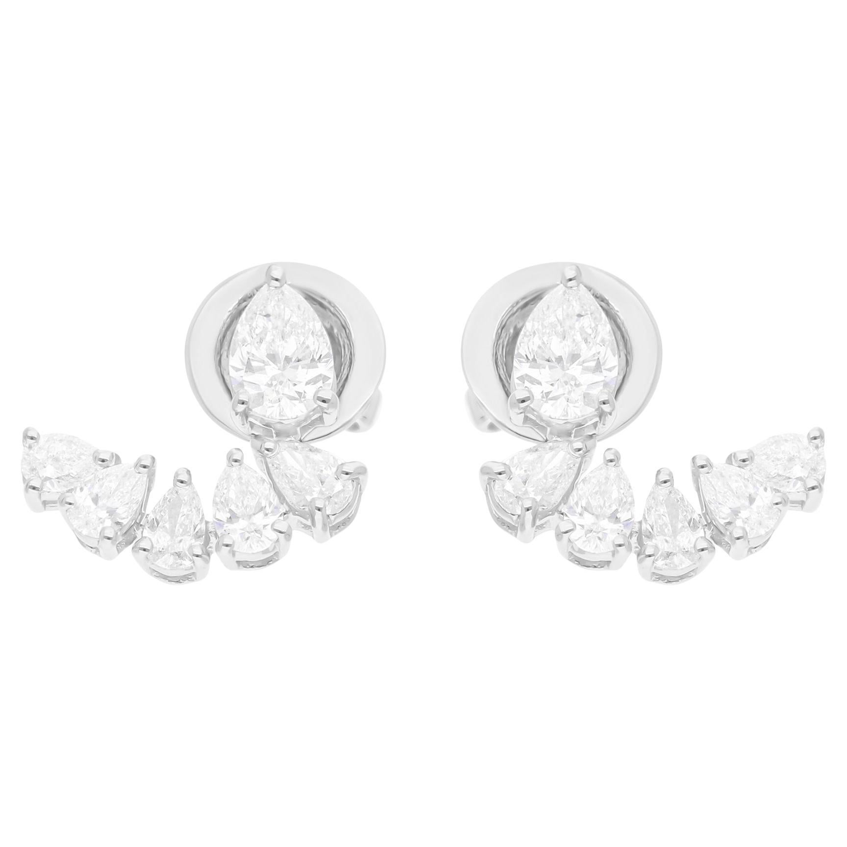 Boucles d'oreilles en diamant naturel 1.30 carat SI/H taille poire Brilliante or blanc 14 carats