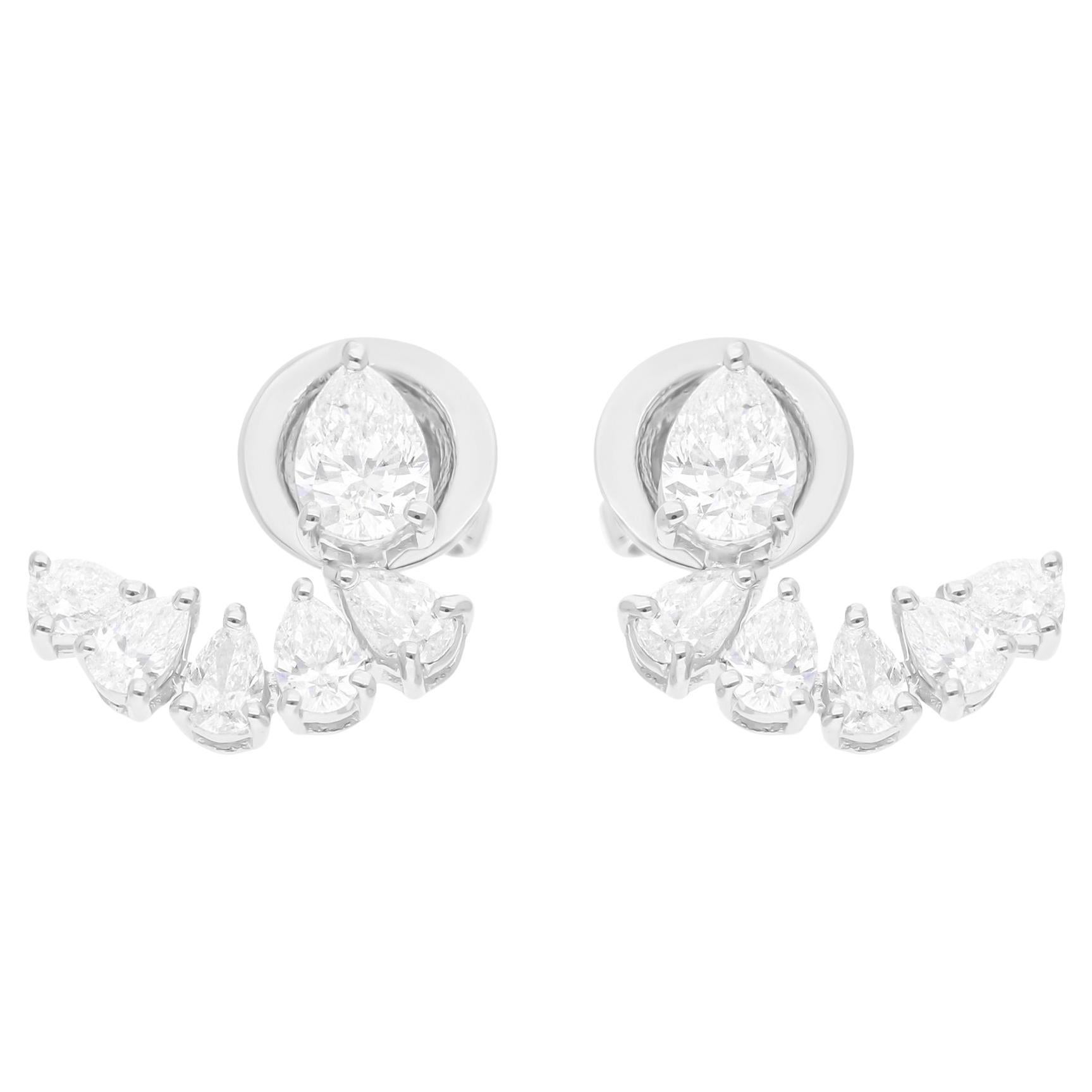 Natural 1.30 Carat SI/H Pear Brilliant Cut Diamond Earrings 18 Karat White Gold For Sale