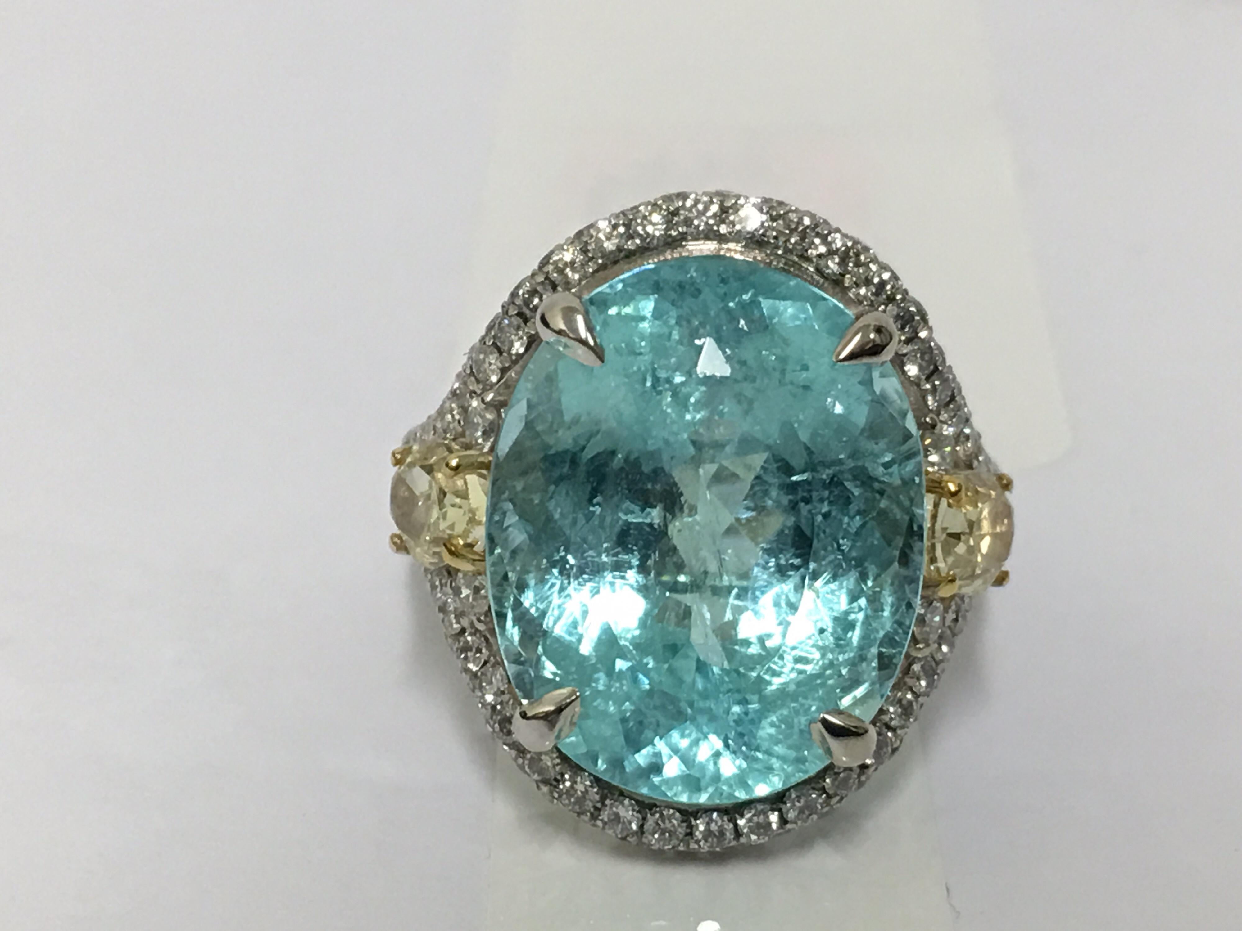 Natural 13.01 Carat Paraiba Tourmaline and Diamond Cocktail Ring For Sale 6