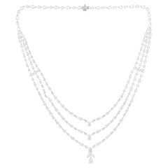 Natural 13.04 Carat Diamond Three Strand Wedding Necklace 18K White Gold