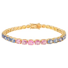 Nature 13.05 Ct Oval Cut Multicolor Sapphire Tennis Bracelet en or jaune 18K