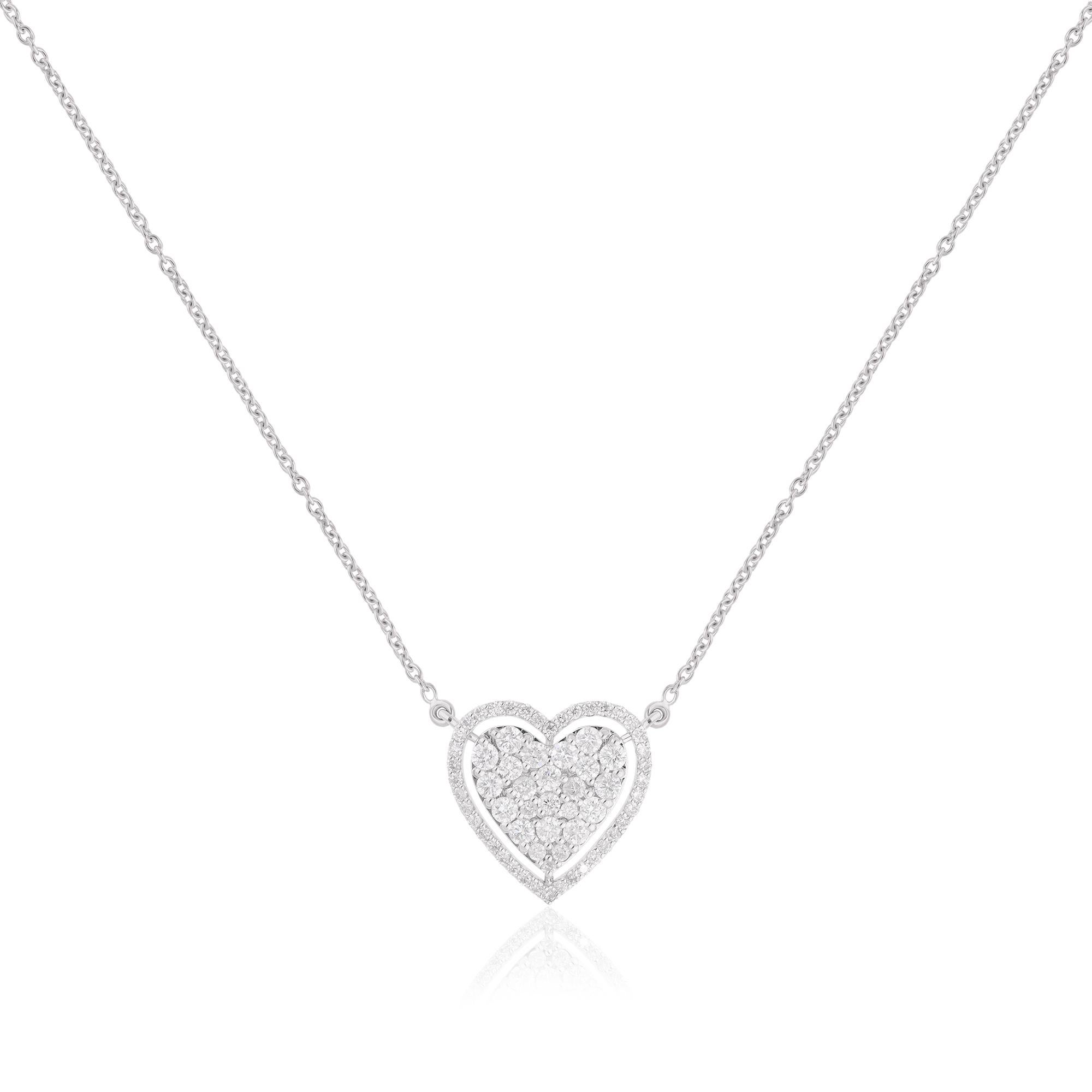 Dive into the realm of romance and elegance with this captivating Natural 1.31 Carat Diamond Pave Heart Charm Necklace, meticulously crafted in luminous 18 Karat White Gold. This exquisite piece of fine jewelry is a radiant symbol of love and