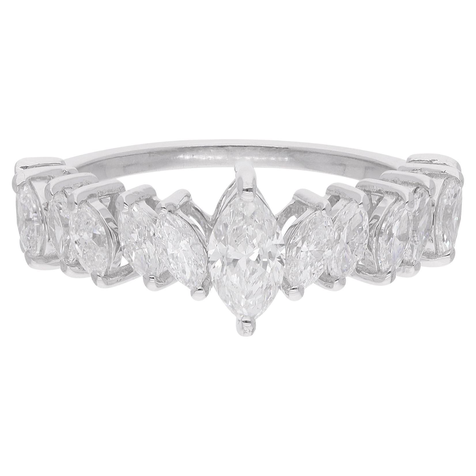 Natural 1.31 Carat Marquise Diamond Ring 18 Karat White Gold Handmade Jewelry For Sale