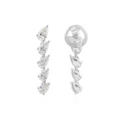 Natural 1.31 Carat SI Clarity HI Color Pear Diamond Earrings 18 Karat White Gold