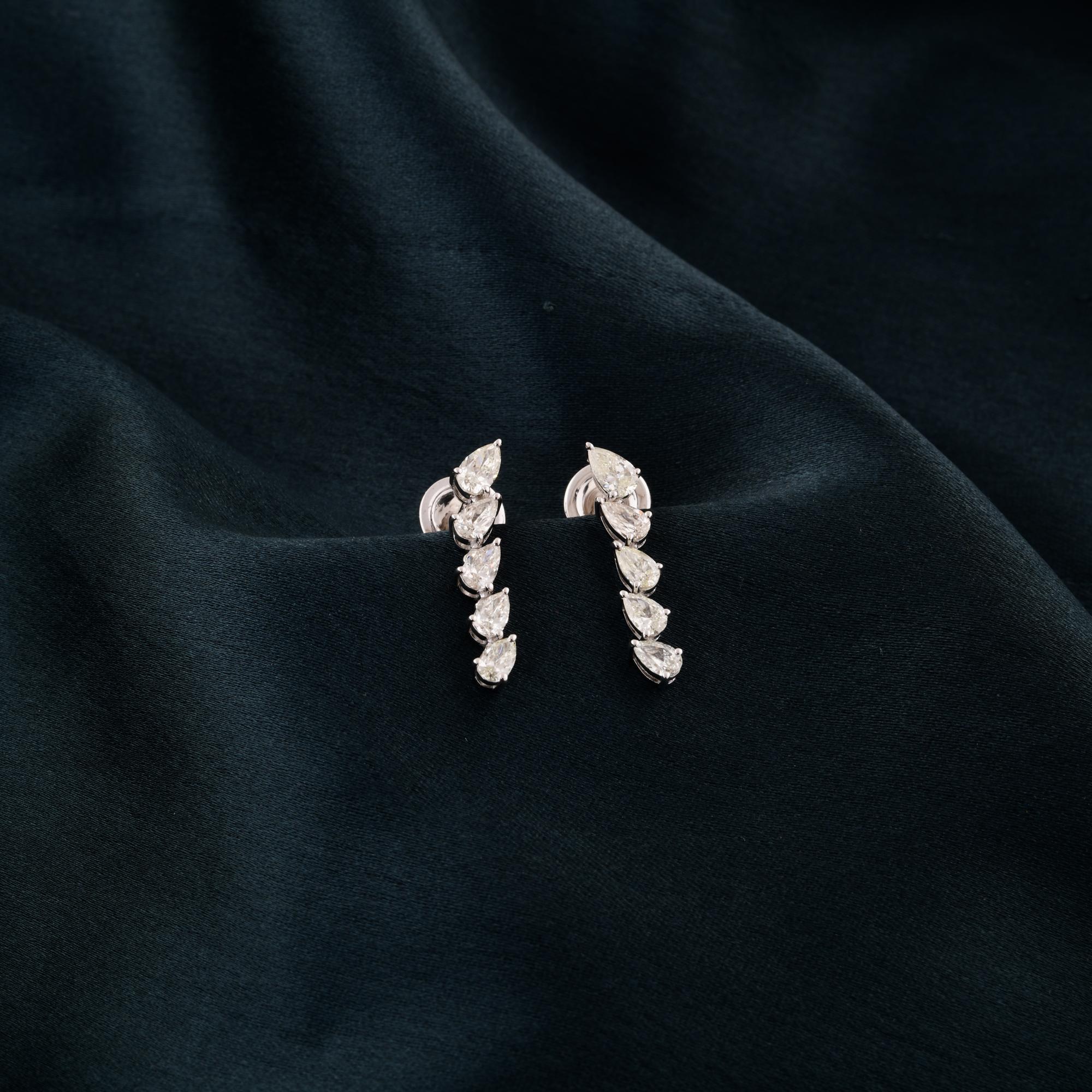 Natürliche natürliche 1,31 Karat SI Reinheit HI Farbe Birnen-Diamant-Ohrringe 18 Karat Weißgold (Tropfenschliff) im Angebot