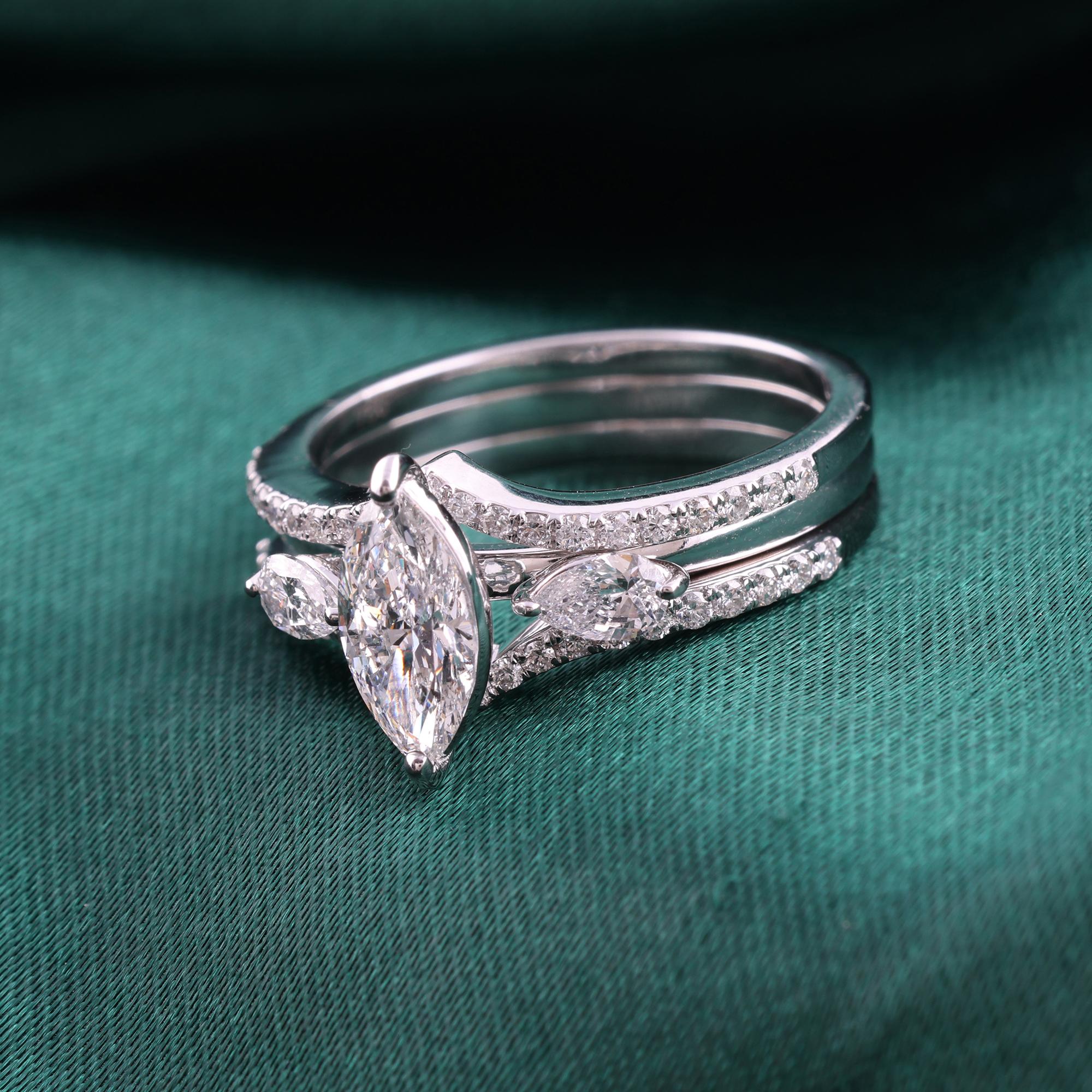 En venta: Anillo de diamantes redondo marquesa SI/H natural de 1,31 quilates Joyas de oro blanco de 18 quilates  2