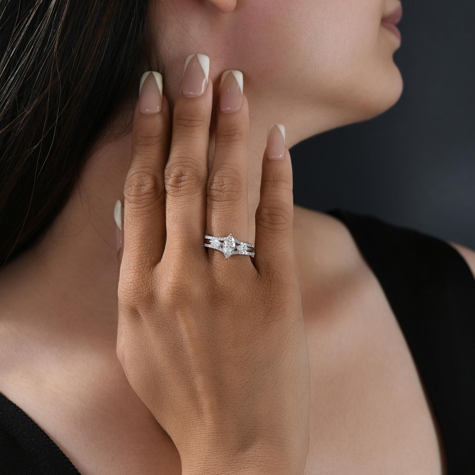 En venta: Anillo de diamantes redondo marquesa SI/H natural de 1,31 quilates Joyas de oro blanco de 18 quilates  7