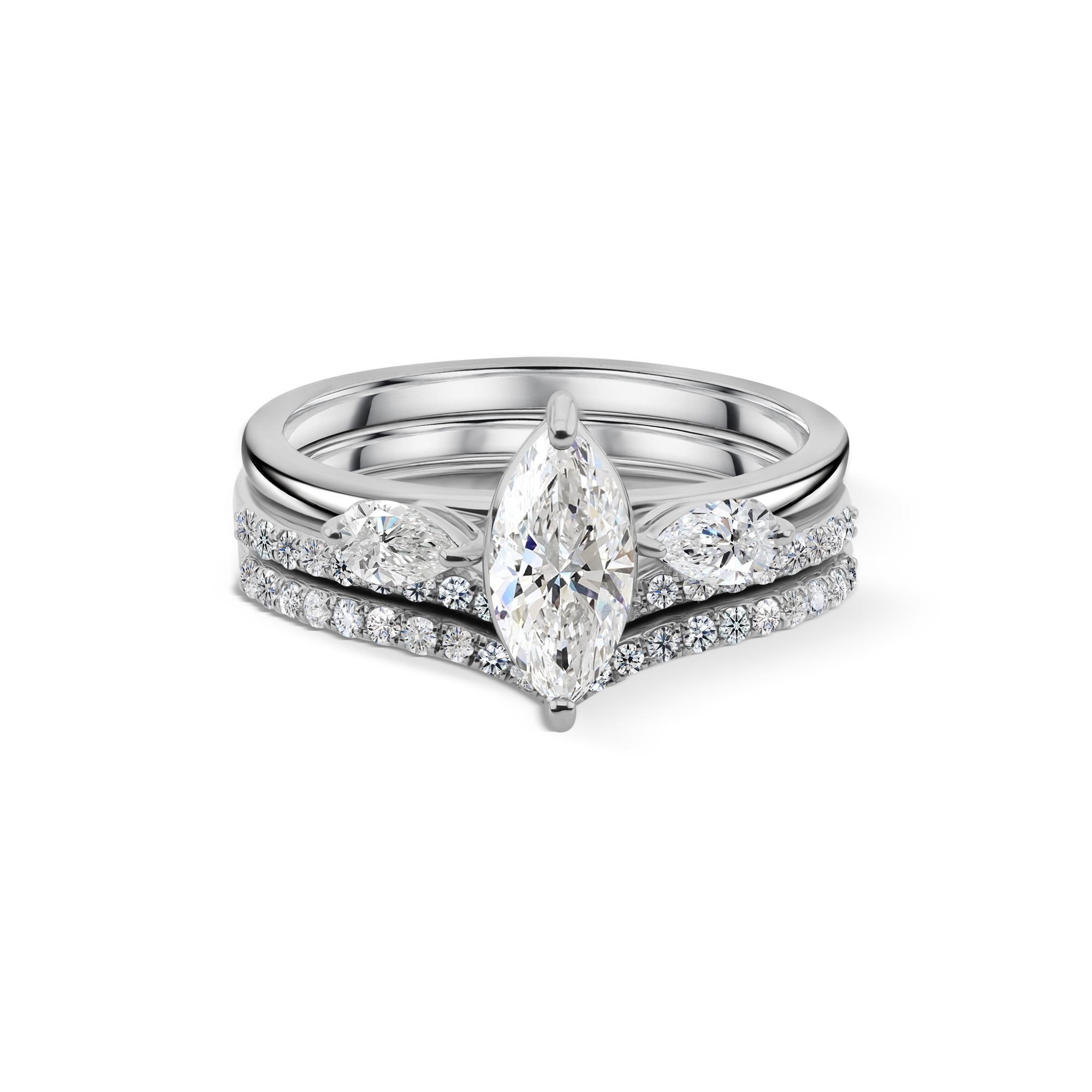 Anello con diamante tondo marquise naturale da 1,31 carati SI/H Gioielli in oro bianco 18 carati