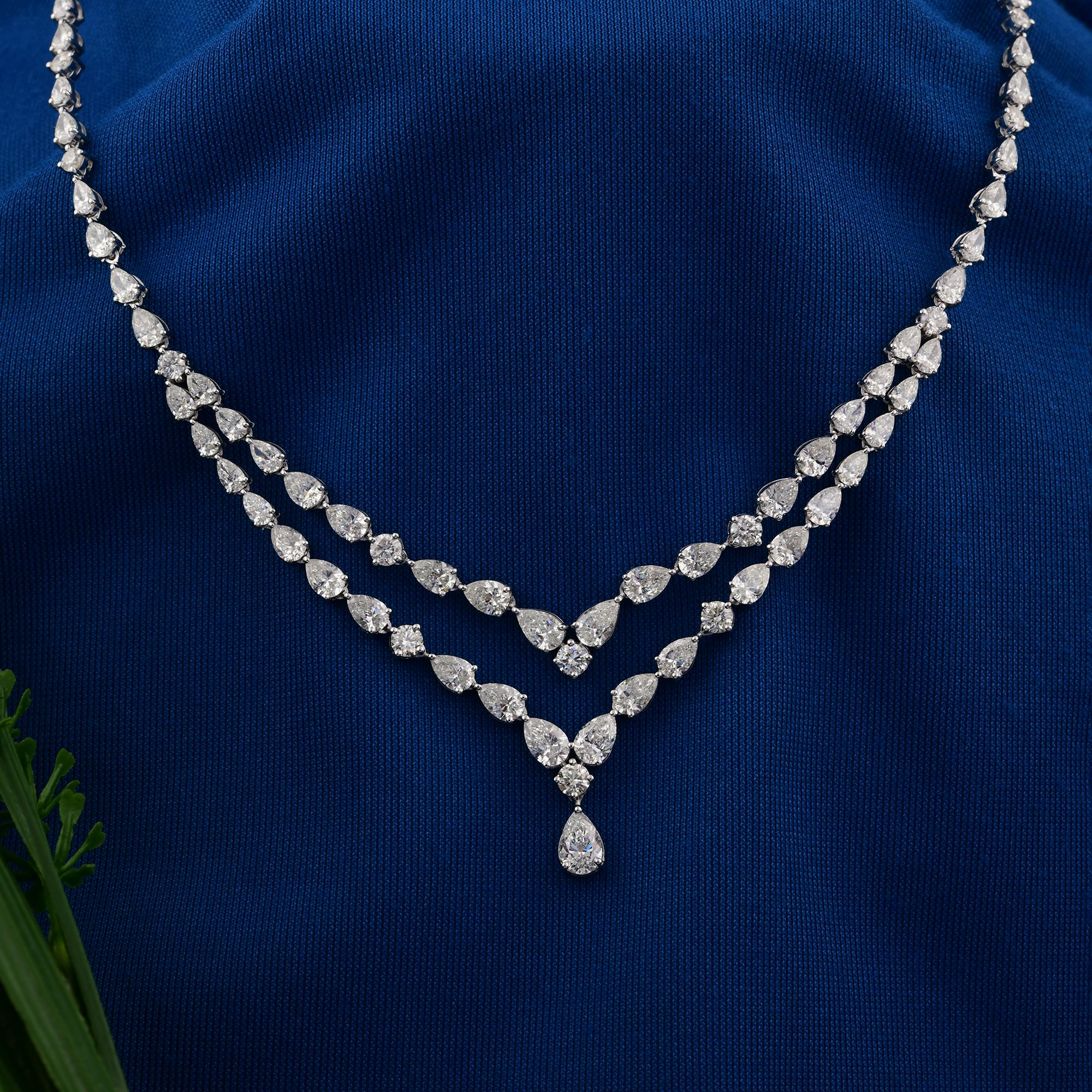 Modern Natural 13.14 Carat SI/H Pear Shape Diamond Necklace 14 Karat White Gold Jewelry For Sale