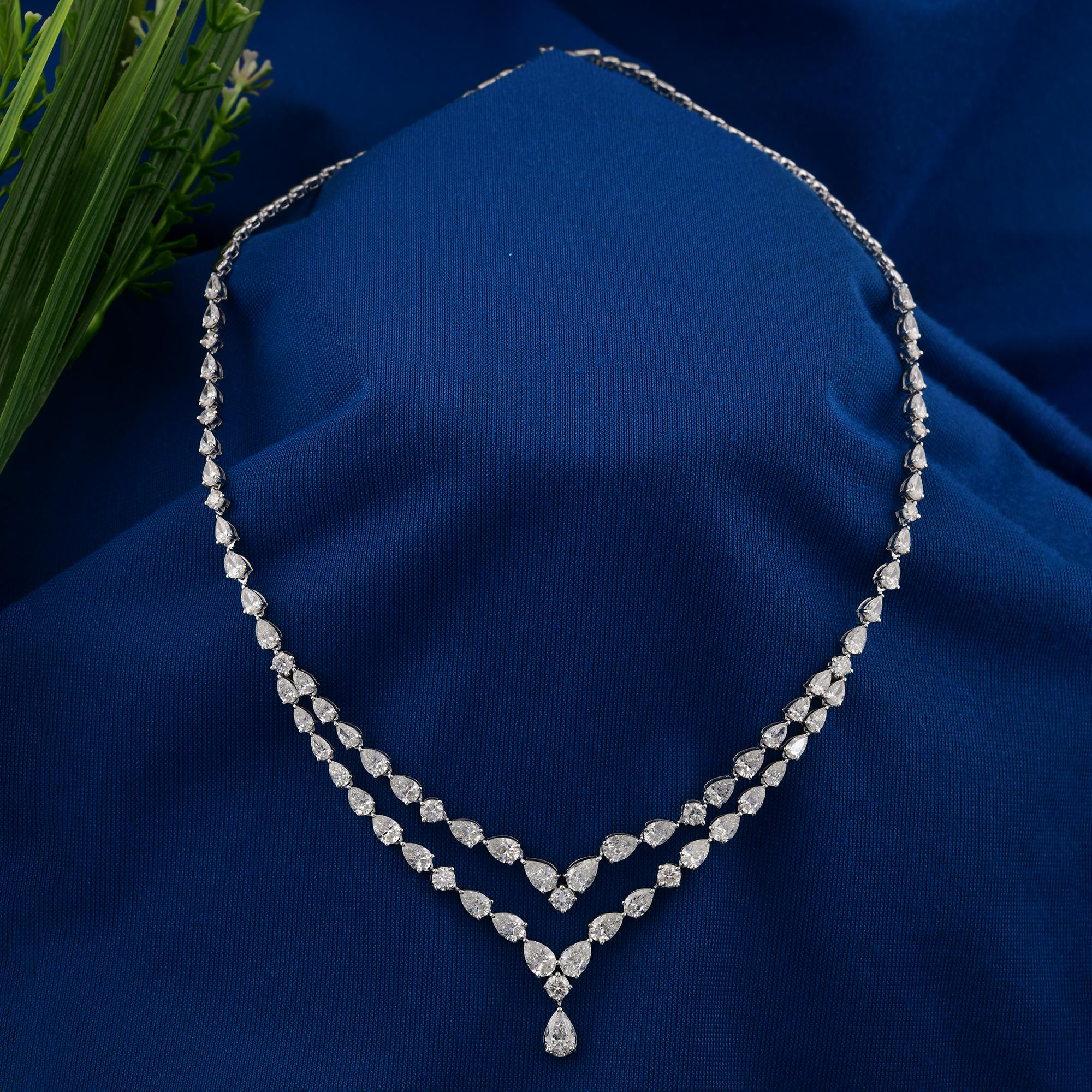 Pear Cut Natural 13.14 Carat SI/H Pear Shape Diamond Necklace 14 Karat White Gold Jewelry For Sale