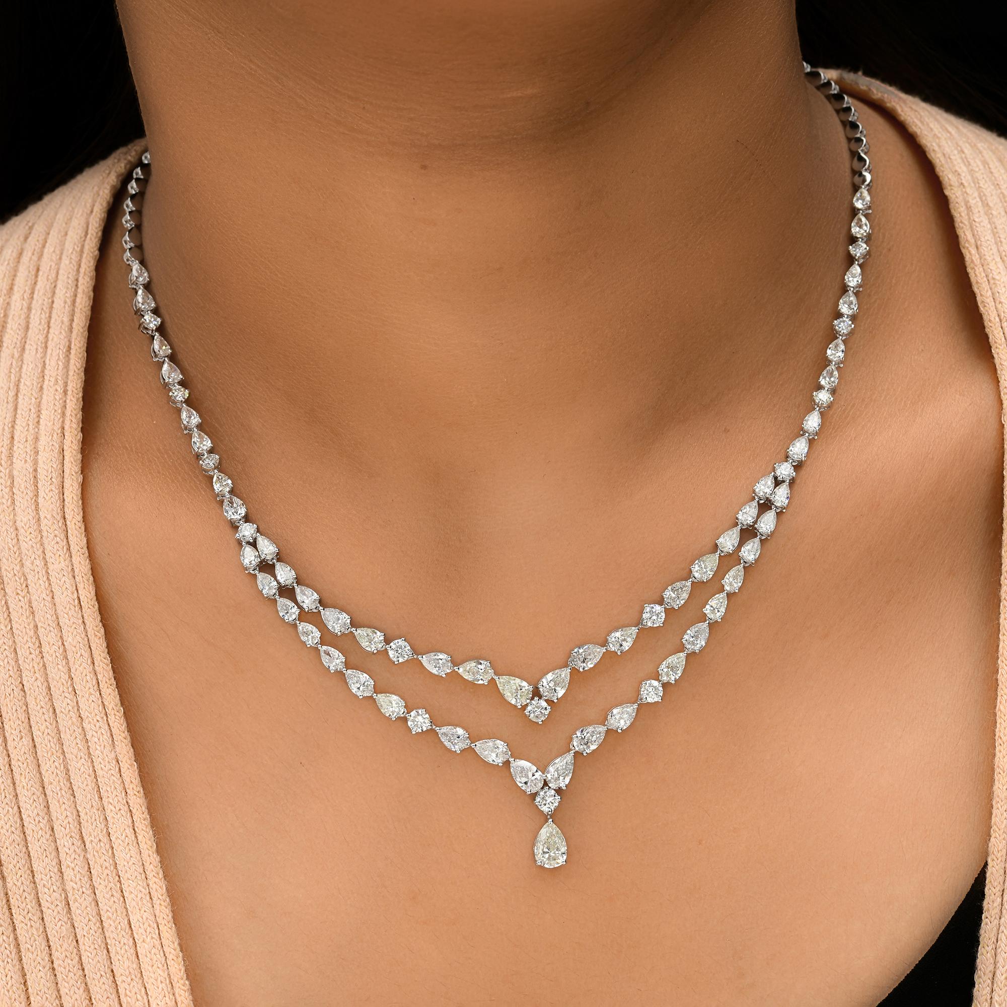 Natural 13.14 Carat SI/H Pear Shape Diamond Necklace 14 Karat White Gold Jewelry In New Condition For Sale In Diera, Dubai