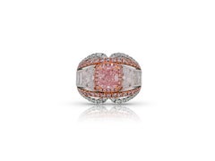 Natural 1.32 Carat Fancy Intense Pink Diamond Cocktail Ring, 18K Gold GIA Report