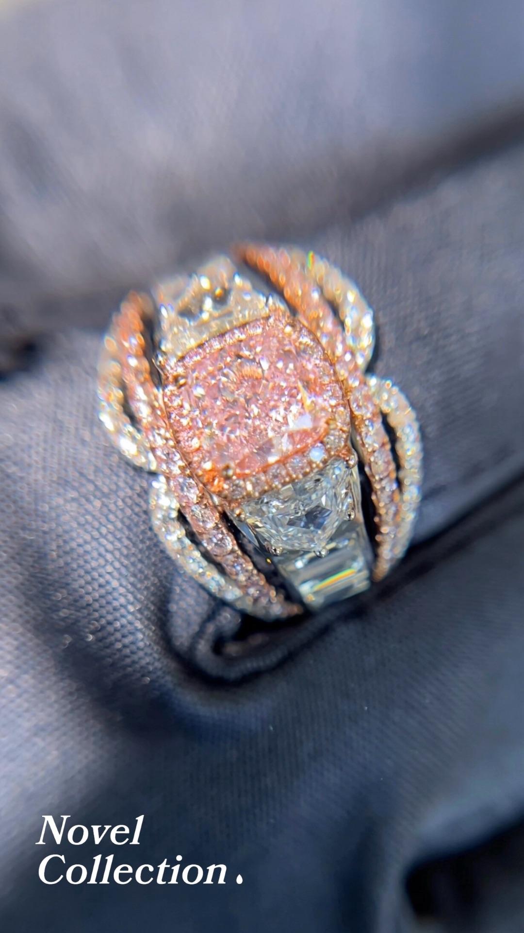 Bague de cocktail en or 18 carats, diamant naturel de 1,32 carat de couleur rose intense, rapport GIA Pour femmes en vente