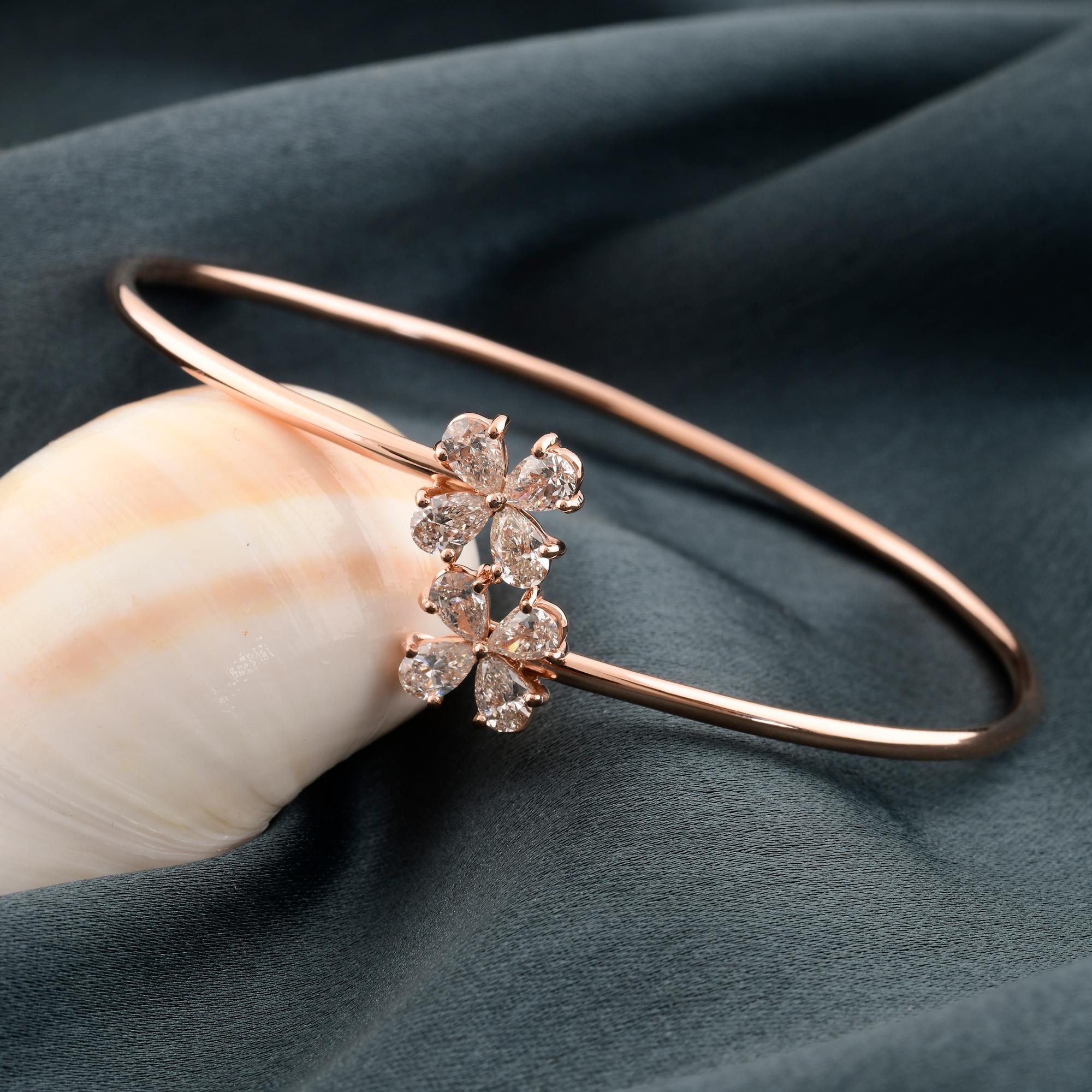Modern Natural 1.32 Carat Pear Shape Diamond Bangle Bracelet 14 Karat Rose Gold Jewelry For Sale