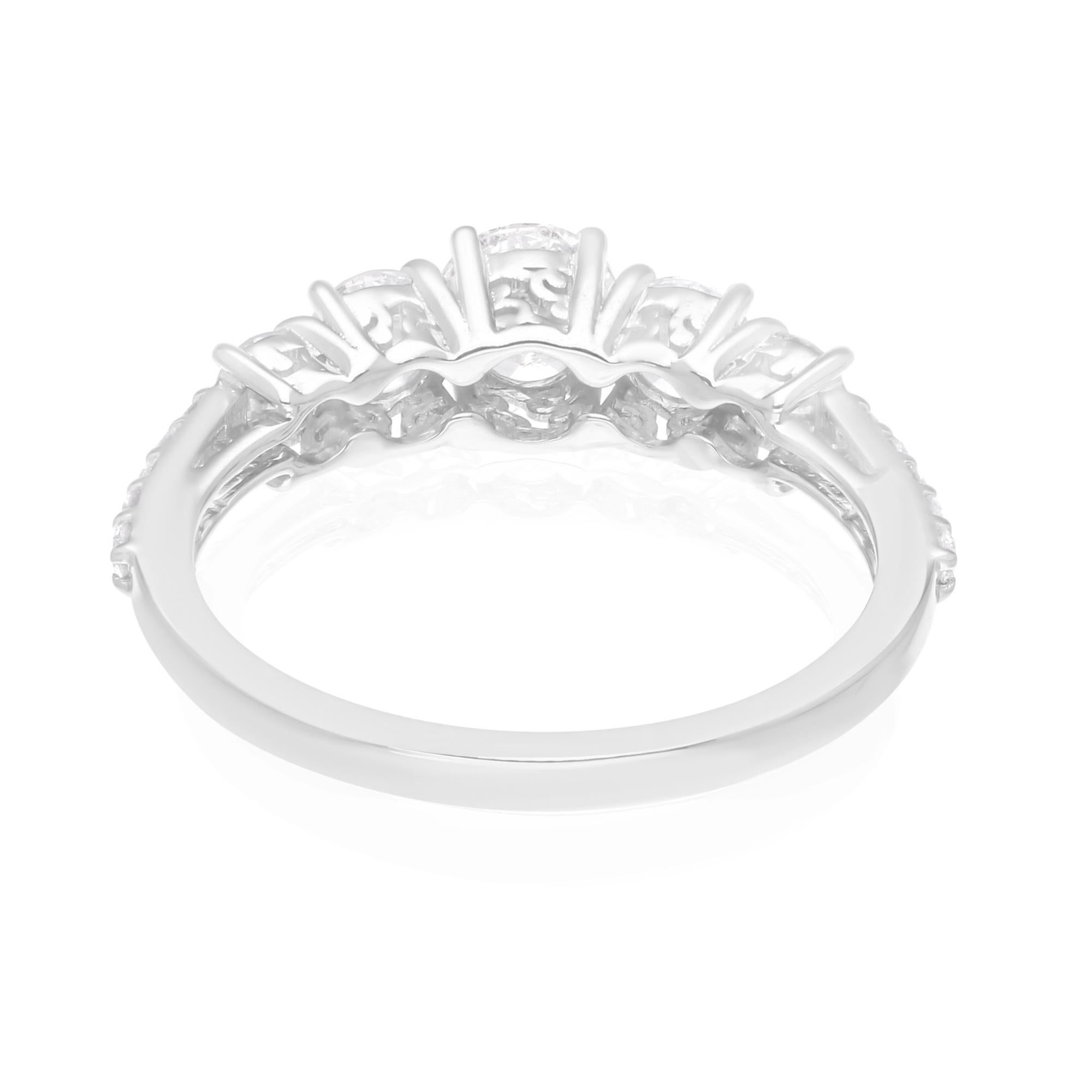 Round Cut Natural 1.32 Carat SI Clarity HI Color Diamond Ring 14 Karat White Gold Jewelry For Sale
