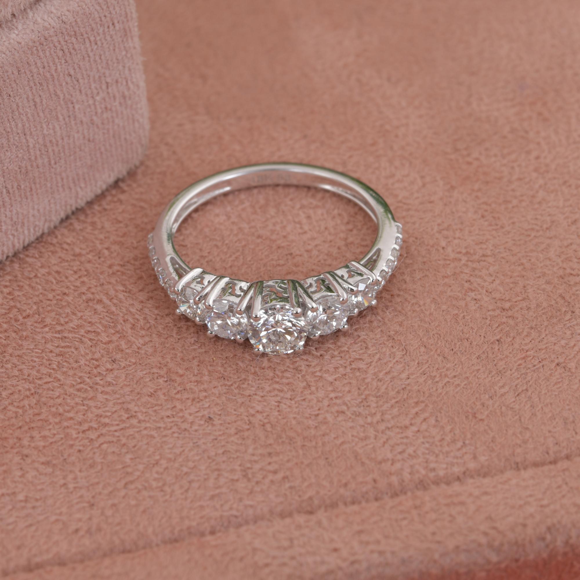 Natural 1.32 Carat SI Clarity HI Color Diamond Ring 14 Karat White Gold Jewelry For Sale 2