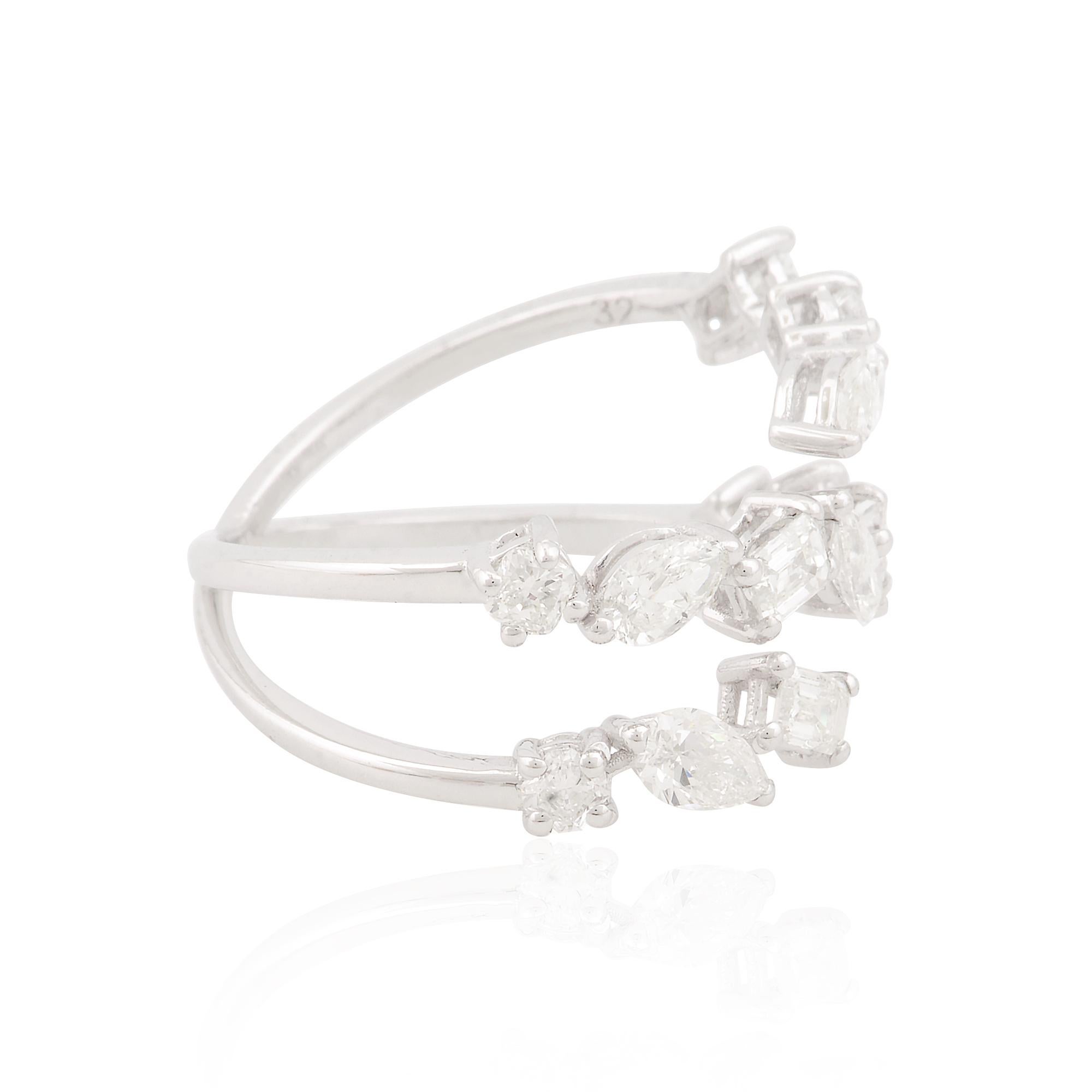 Natürlicher 1,32 Karat SI/H Diamant Crisscross Manschettenring Geschenk 18k Weißgold im Angebot 2