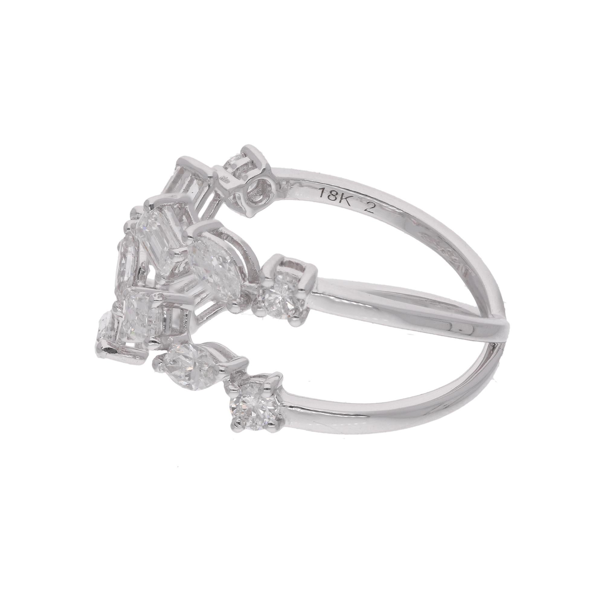 Taglio smeraldo Anello da polso incrociato con diamante naturale da 1,32 carati SI/H Regalo in oro bianco 18k in vendita