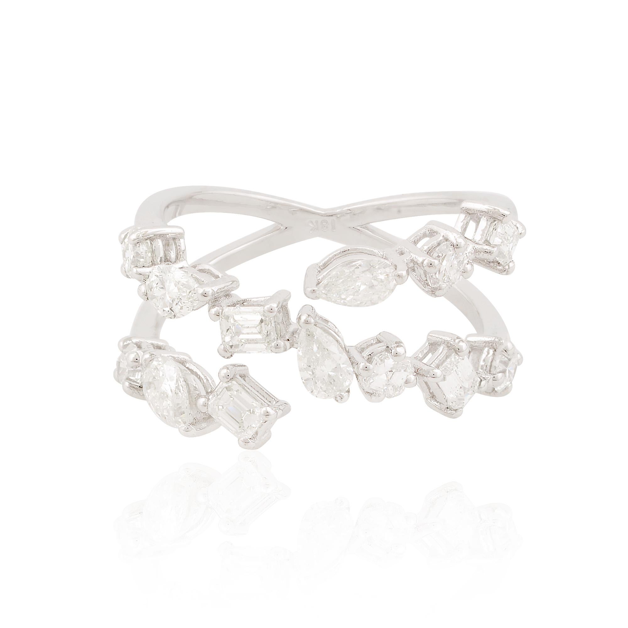 Natürlicher 1,32 Karat SI/H Diamant Crisscross Manschettenring Geschenk 18k Weißgold im Angebot 3