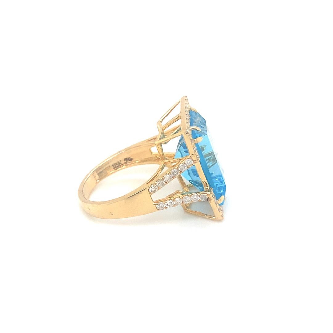 Women's Natural 13.20 carat blue topaz with diamond gold ring