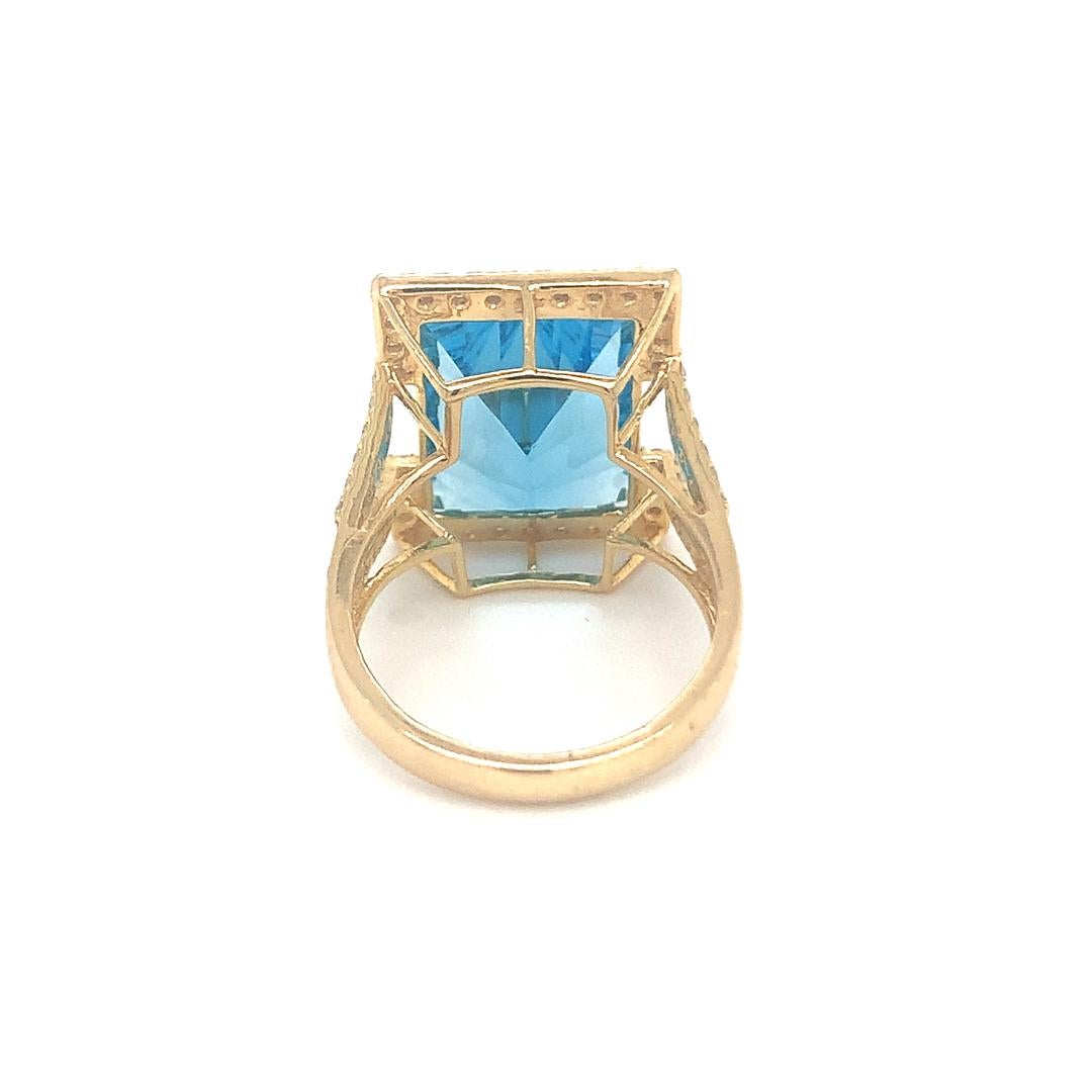Natural 13.20 carat blue topaz with diamond gold ring 2