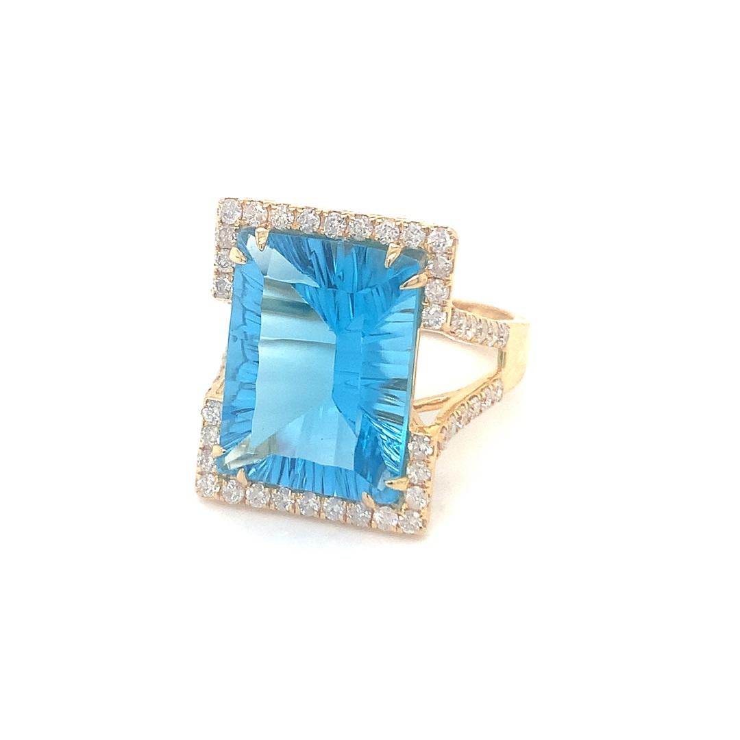 Natural 13.20 carat blue topaz with diamond gold ring 3