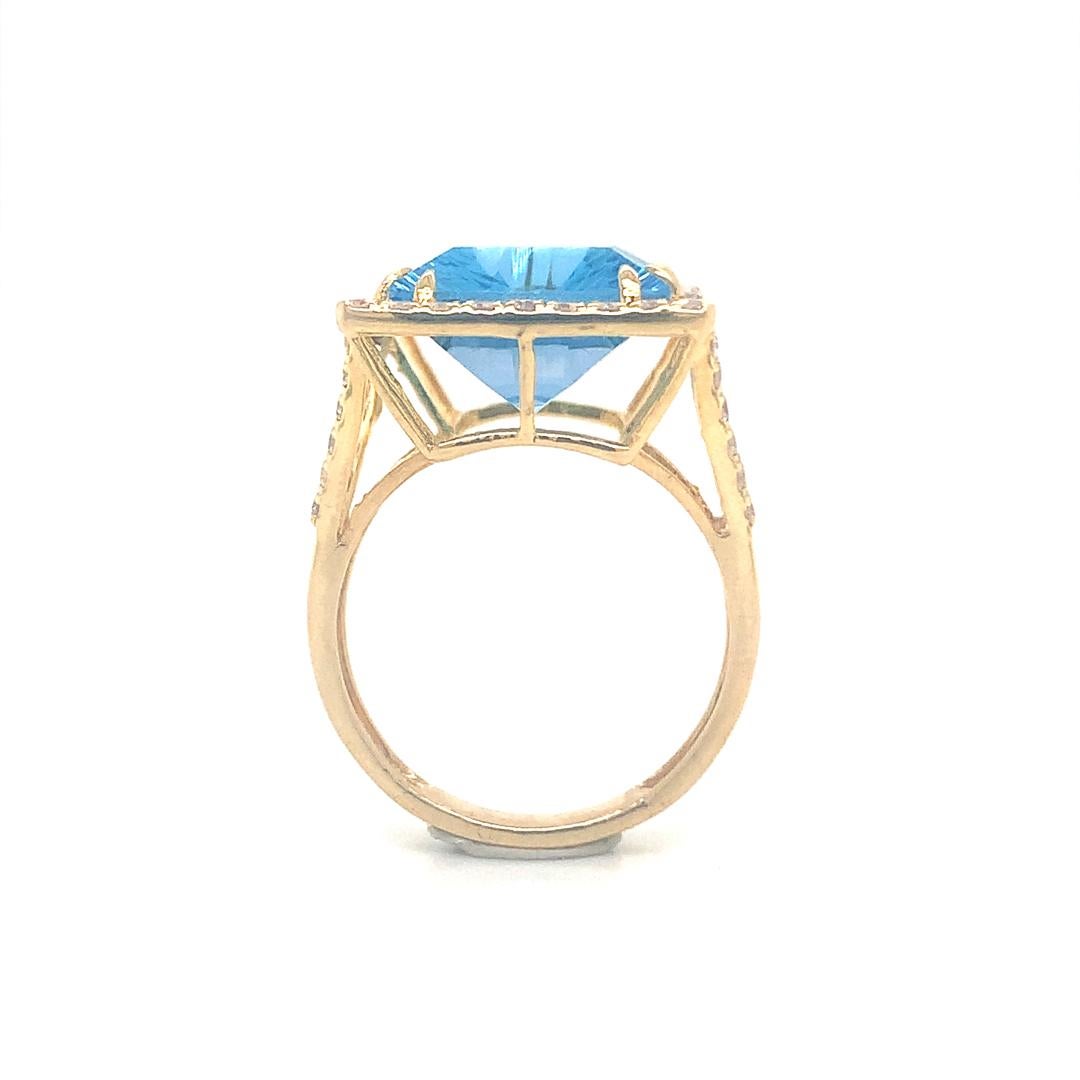 Natural 13.20 carat blue topaz with diamond gold ring 4