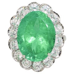 Natural 13.3 Carat Emerald & Diamond Halo Platinum Statement Ring In Stock