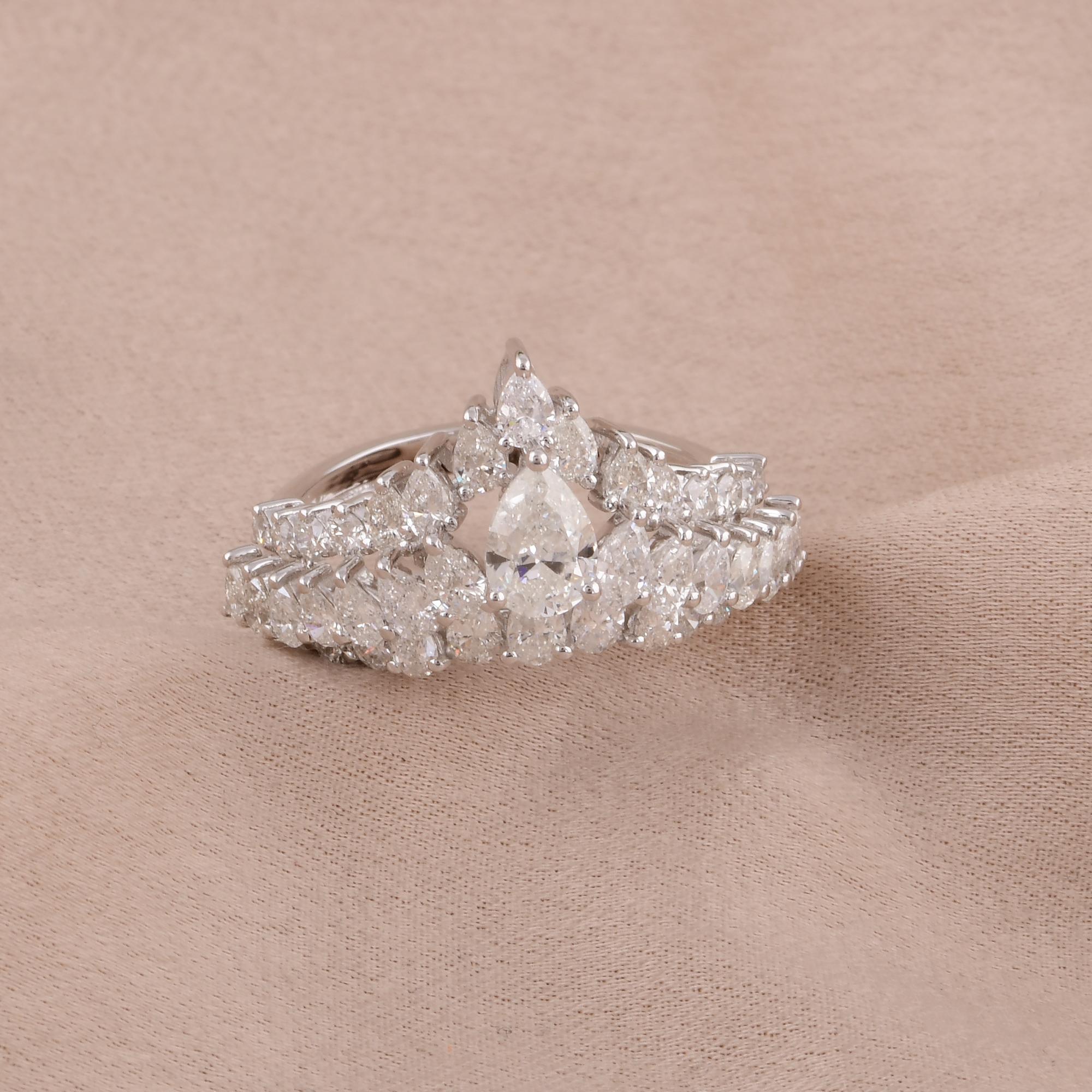 Pear Cut Natural 2.47 Carat Pear Diamond Chevron Ring 14 Karat White Gold Fine Jewelry For Sale