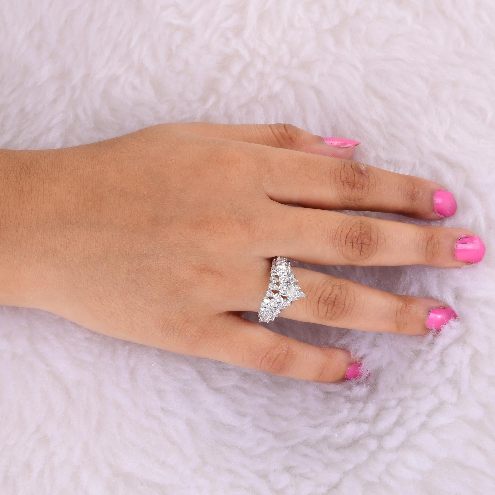 Women's Real 2.47 Carat Pear Diamond Chevron Ring 18 Karat Solid White Gold Fine Jewelry For Sale