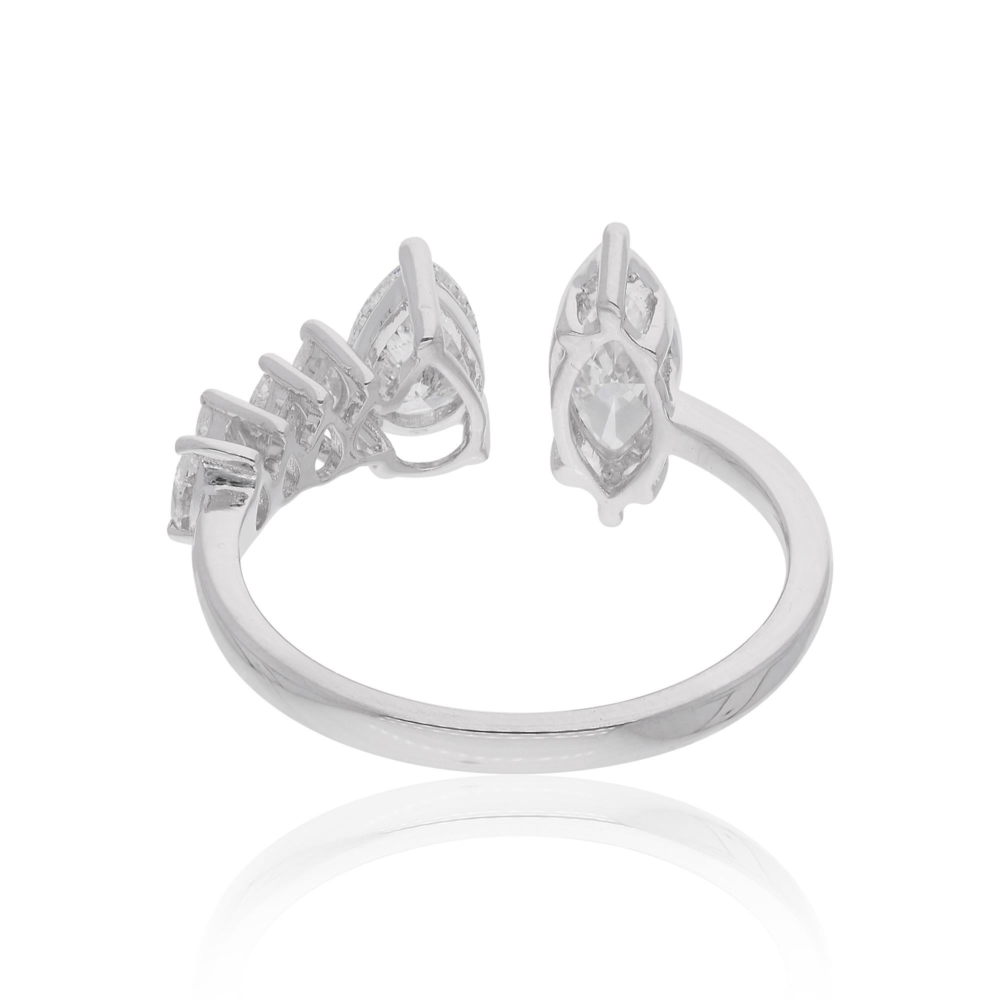Natural 1.33 Carat Pear & Marquise Diamond Cuff Ring 14 Karat White Gold Jewelry In New Condition For Sale In Diera, Dubai
