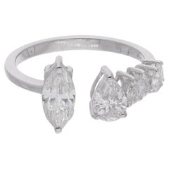 Nature 1.33 Carat Pear & Marquise Diamond Cuff Ring 14 Karat White Gold Jewelry