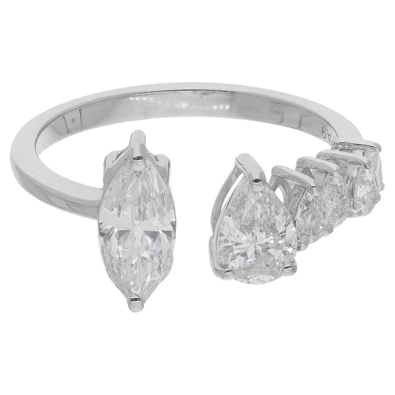 Nature 1.33 Carat Pear & Marquise Diamond Cuff Ring 18 Karat White Gold Jewelry