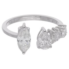 Anillo puño de diamantes marquesa y pera natural de 1,33 quilates Joyas de oro blanco de 18 quilates