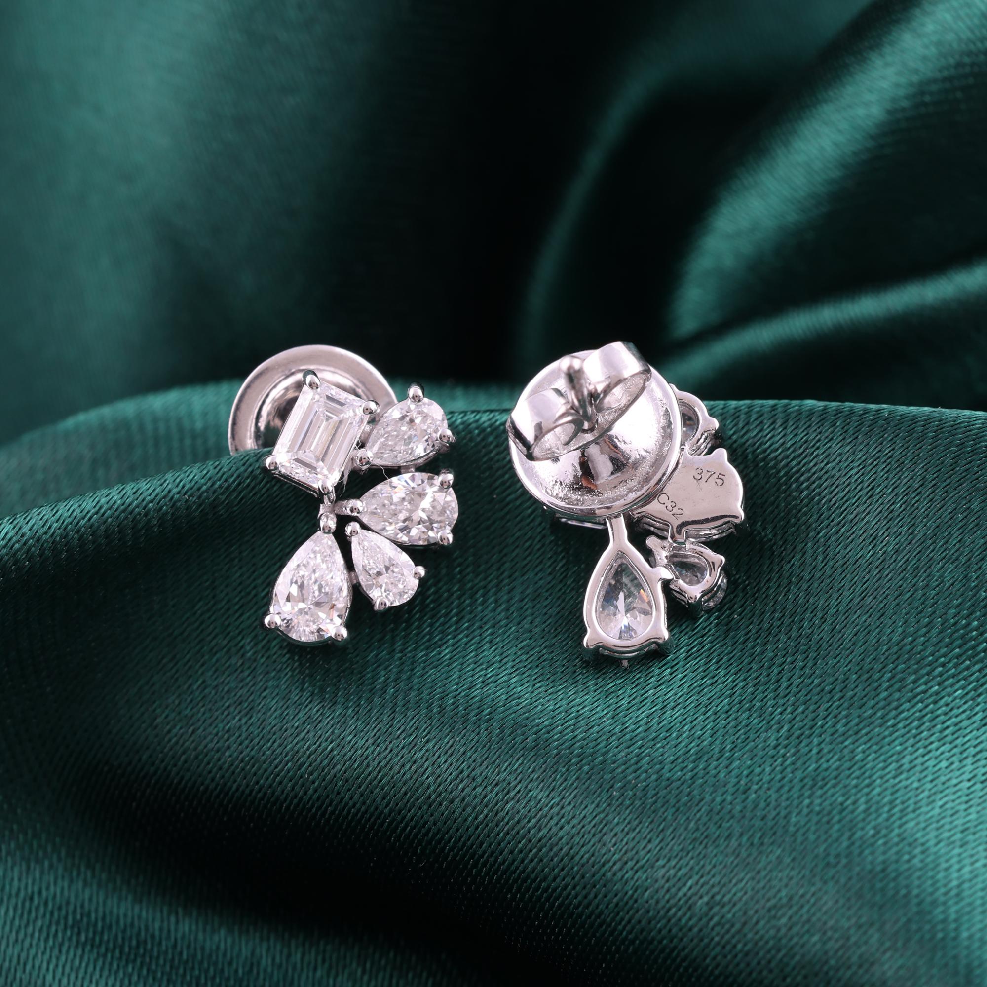 Taille poire Nature 1.33 Carat SI Clarity HI Color Diamond Stud Earrings 9 Karat White Gold en vente