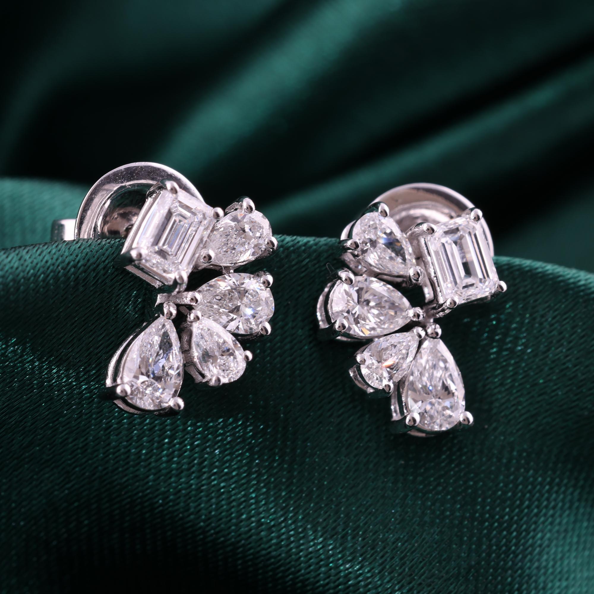 Nature 1.33 Carat SI Clarity HI Color Diamond Stud Earrings 9 Karat White Gold Neuf - En vente à Diera, Dubai