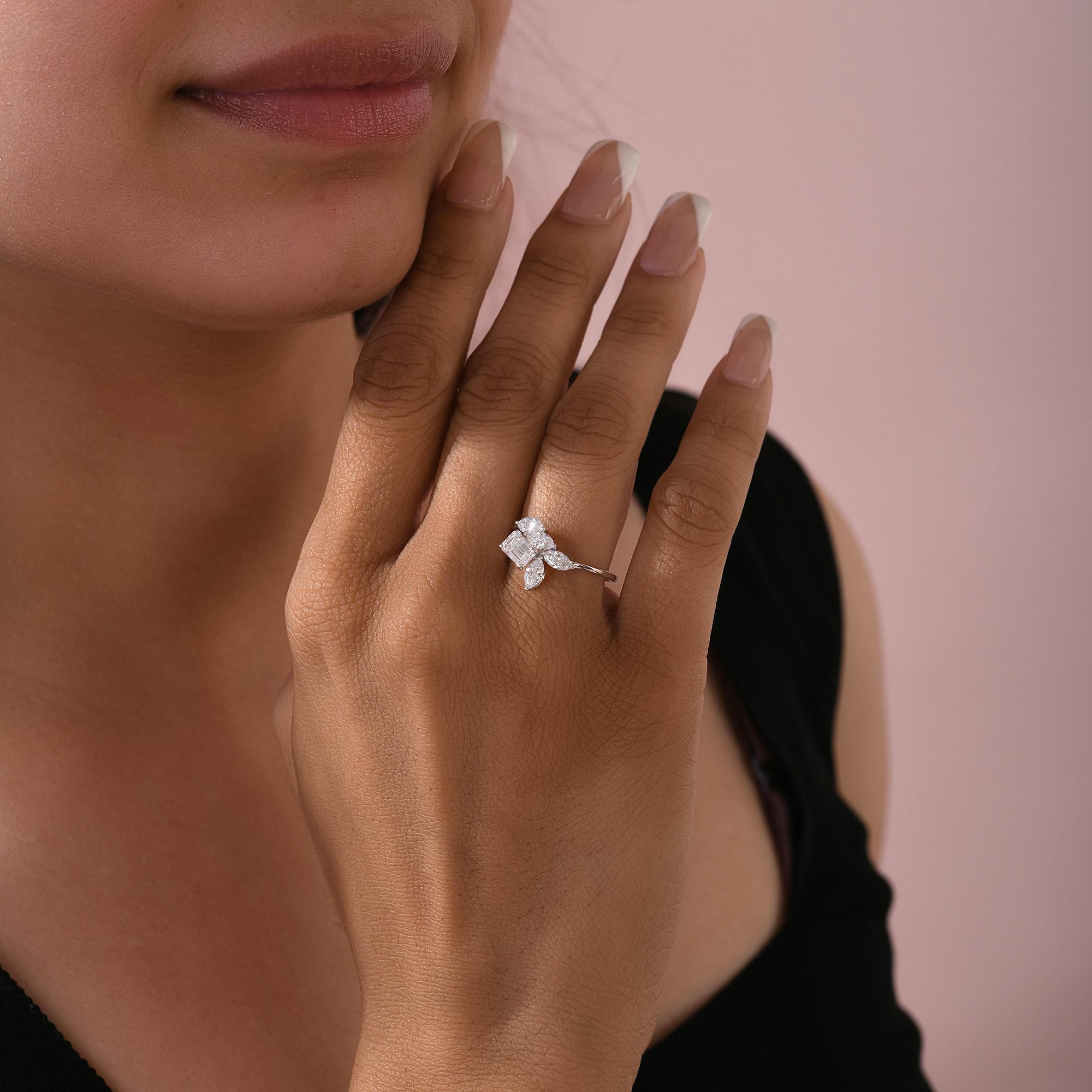 Im Angebot: Natürlicher 1,33 Karat SI/H Marquise Smaragdschliff Diamant 18 Karat Weißgold Schmuck () 2